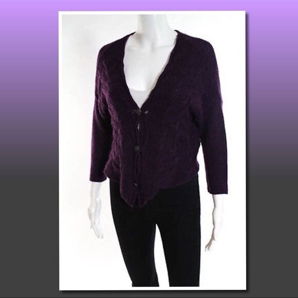 Free People Purple Wool Button Cardigan Sweater S - Picture 2 of 6